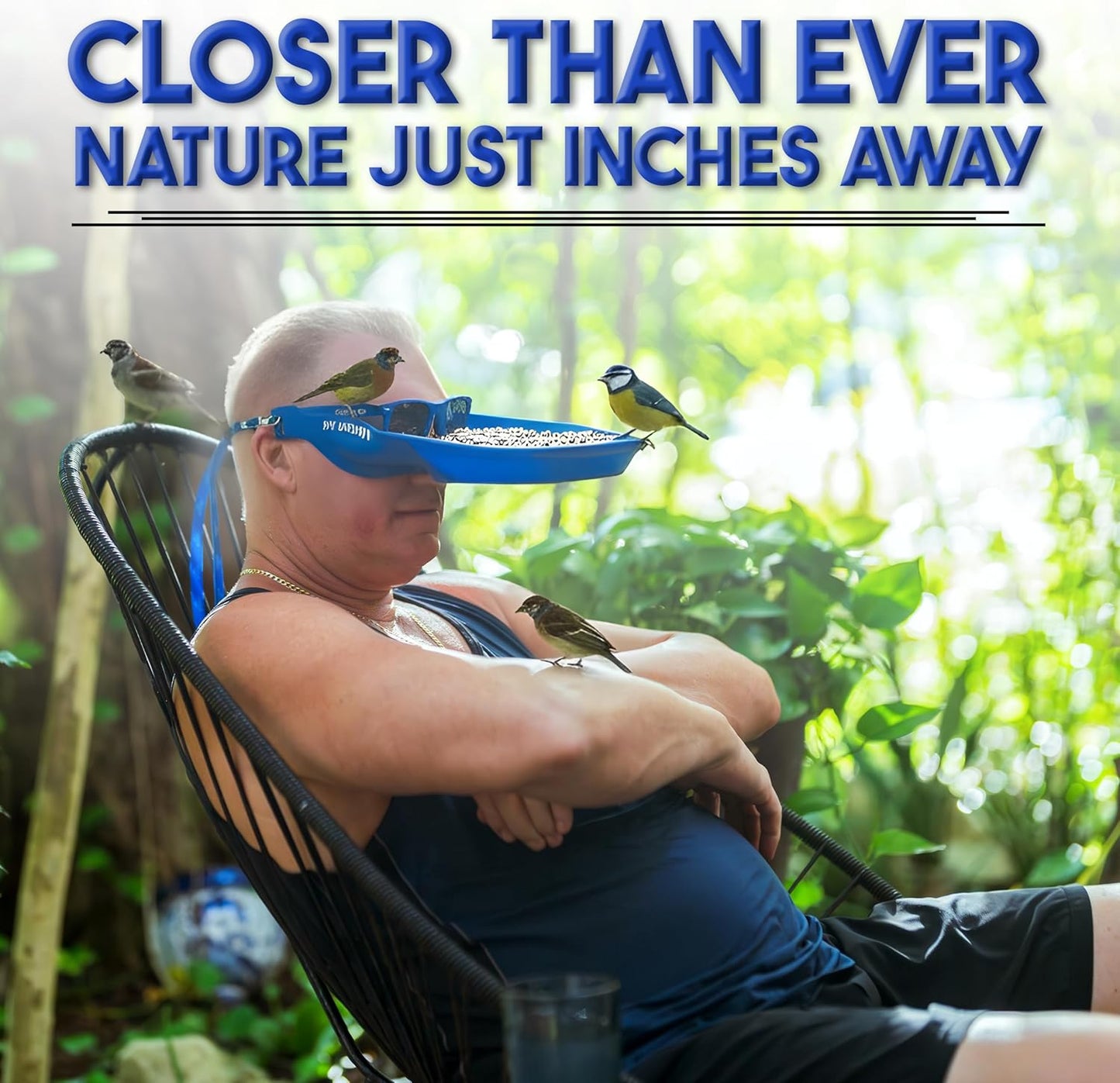 Interactive Wearable Bird Feeder Head Gear with Peck Proof Lenses | Bird Watching & Feeding Device with Comfortable Head Strap, for All Varieties of Your Feathered Friends You Meet