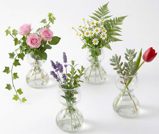 Garden Guru Plant Propagation Stations - Clear Glass Bud Vases Set of 4 - Mini Vases for Wedding Centerpieces, Cafe Décor, Tea Shop Displays - Small Hydroponic & Flower Vase
