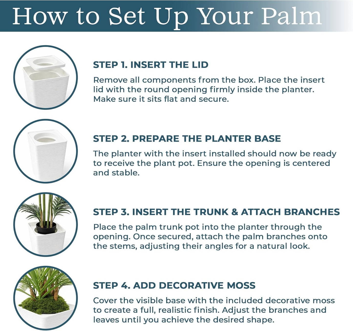 4’11” (150 cm) Areca Palm Artificial Tree with Tall White Pot, Grass & Moss – Lifelike Natural Look, Maintenance-Free Indoor & Outdoor Plant for Home, Office, Balcony & Patio