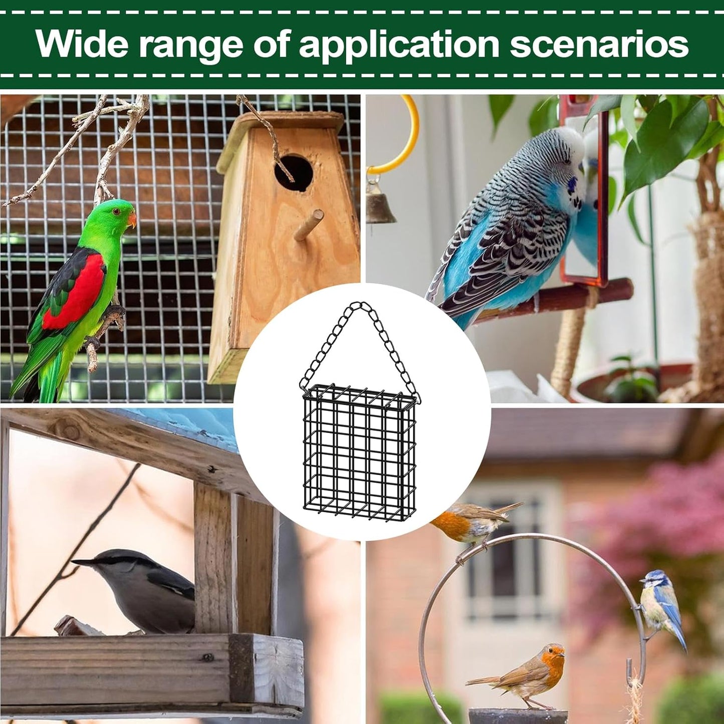 Suet Cage Bird Feeder, Metal Wire Suet Cage Feeder with Iron Wire Material and 13x13x4.5cm Size for Outdoor Garden Feeding Finch, Cardinal, Chickadee, Blue Bird