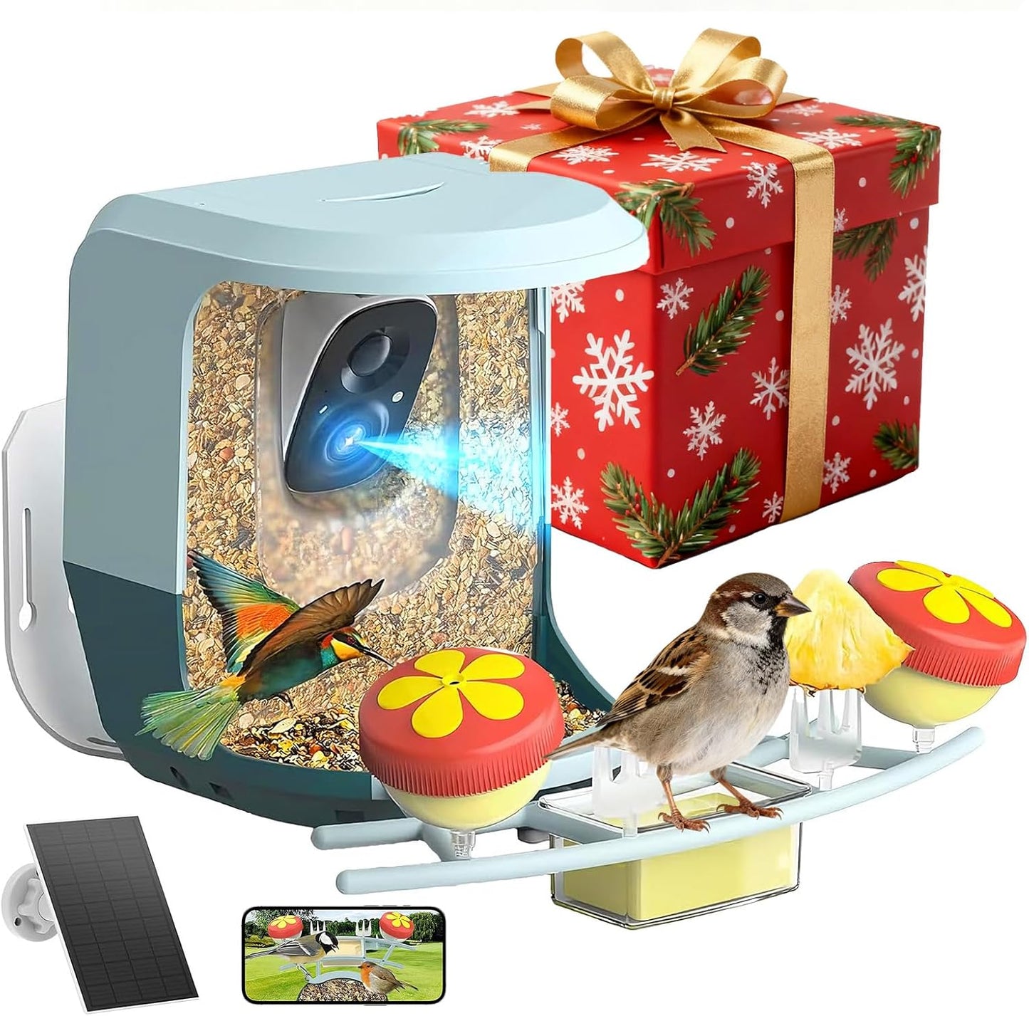 Smart Bird Feeder with Camera Solar Powered - 2K HD Video Camera AI Id