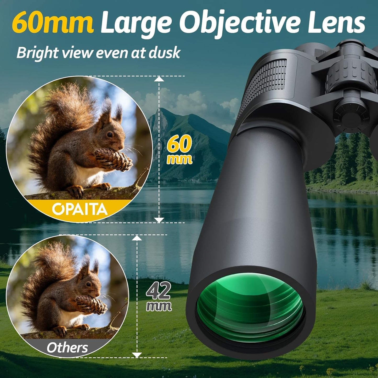 20x60 Binoculars for Adults High Powered - OPAITA HD Binoculars with BAK4 Prism & FMC Lens for Clear Low Light Vision - Large View Binoculars for Bird Watching Hunting Cruise Camping Travel Stargazing