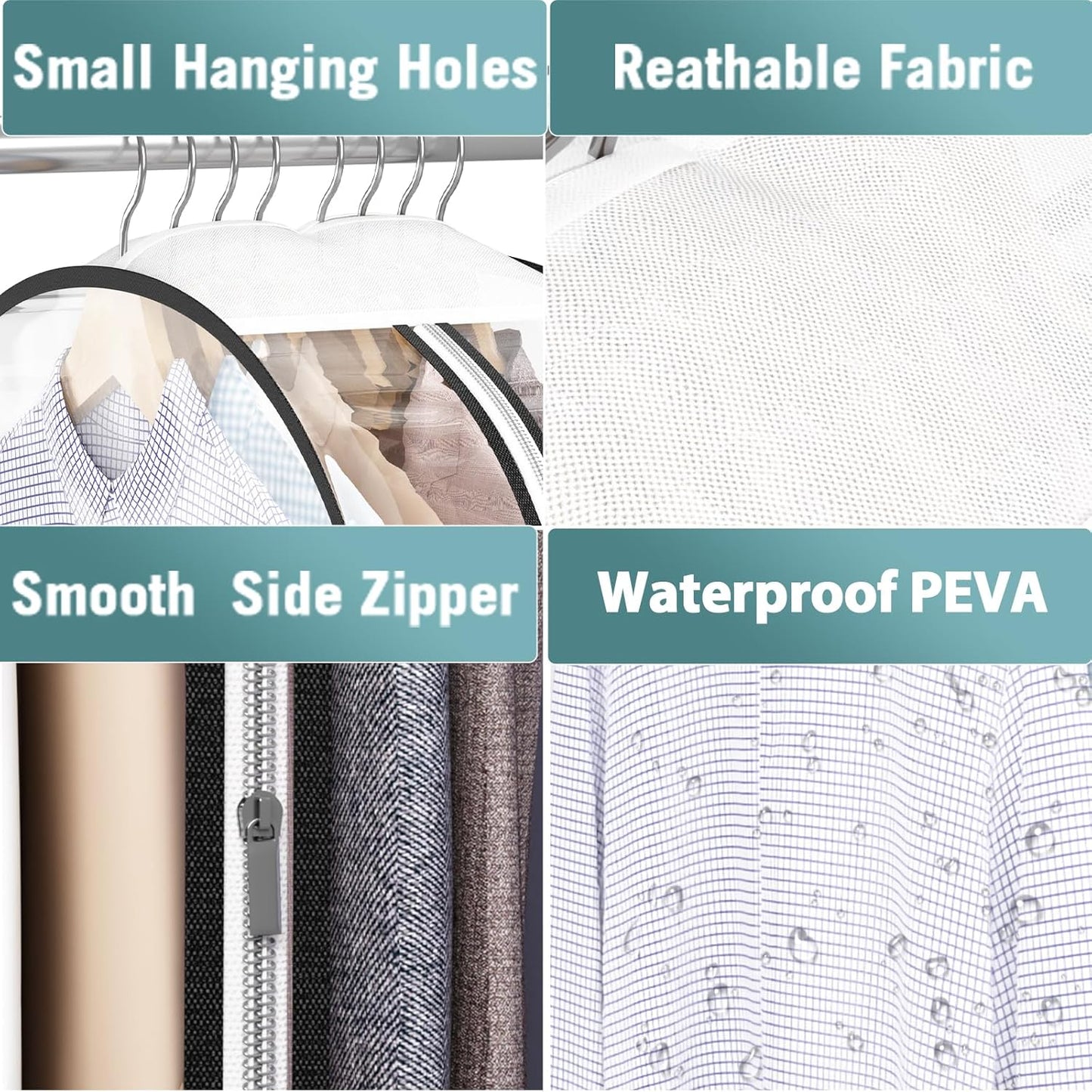 Clear Garment Bags for Hanging Clothes 10” Gusseted, Suit Bags for Closet Storage, Hanging Plastic Clothes Cover for Coat, Dress, Fur, Shirt, 4 Pack, 40” Long