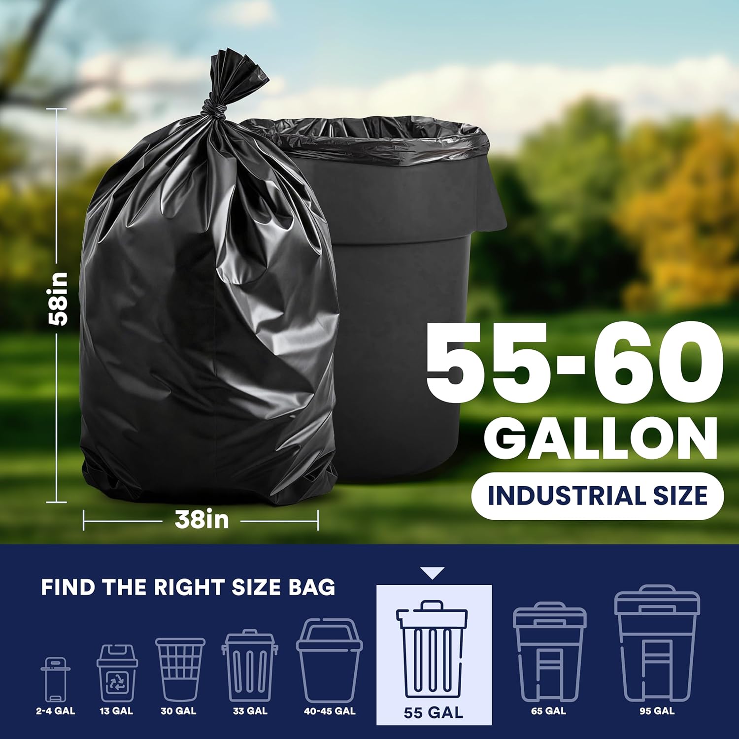 Plasticplace 55-60 Gallon Trash Bags, 1.2 Mil Heavy Duty Contractor Ga