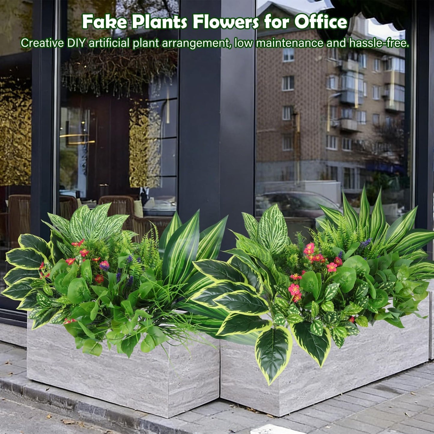 14 Bundles Artificial Greenery Outdoor UV Resistant,Realistic Faux Plants Flowers,Fake Bushes Shrubs Silk Flower for Pot Planter Window Box Garden Porch Indoor Spring Decor