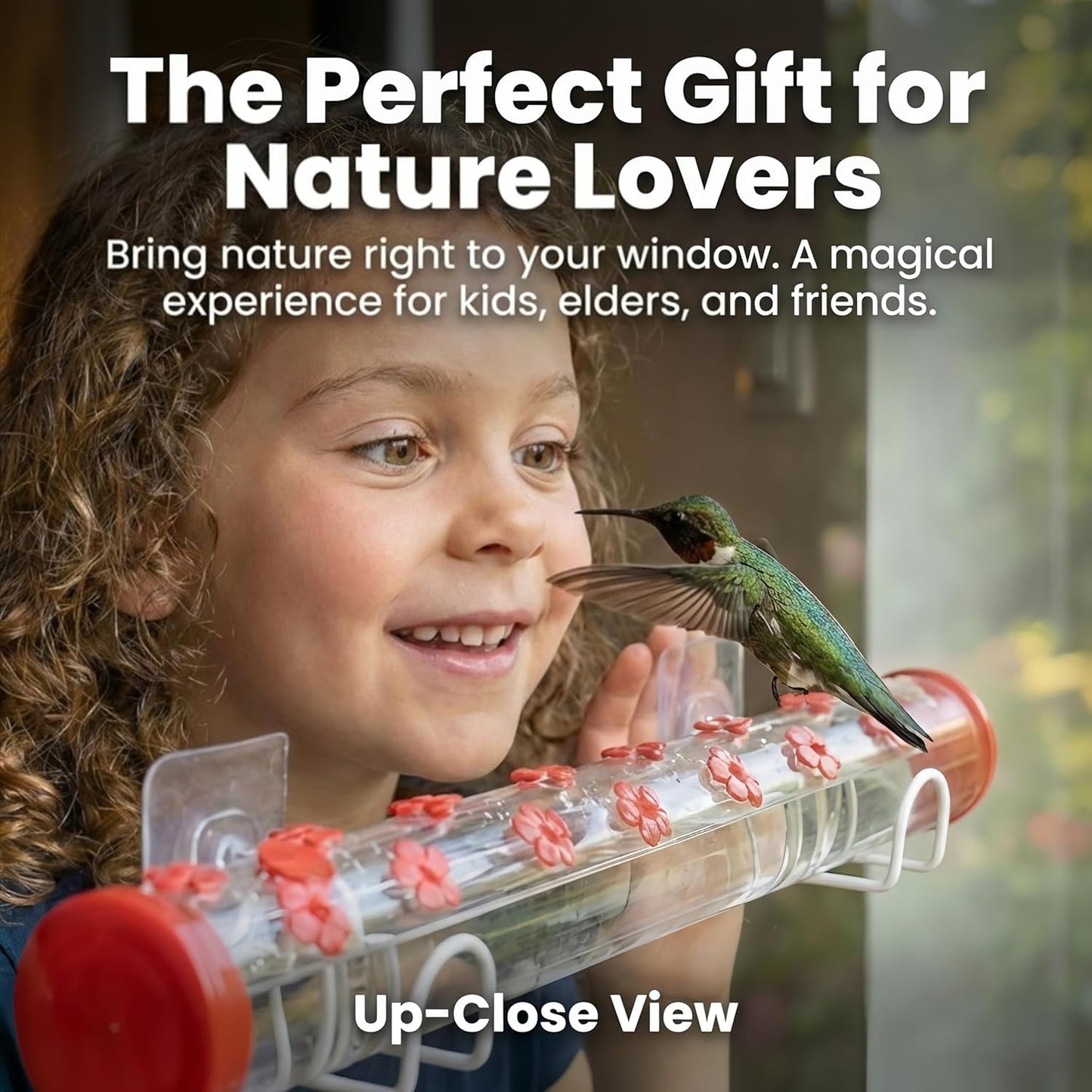 Window Hummingbird Feeder Clear Acrylic Tube with Flower Feeding Ports Multiple Hole Removable Suction Cup Mount for Wild Bird