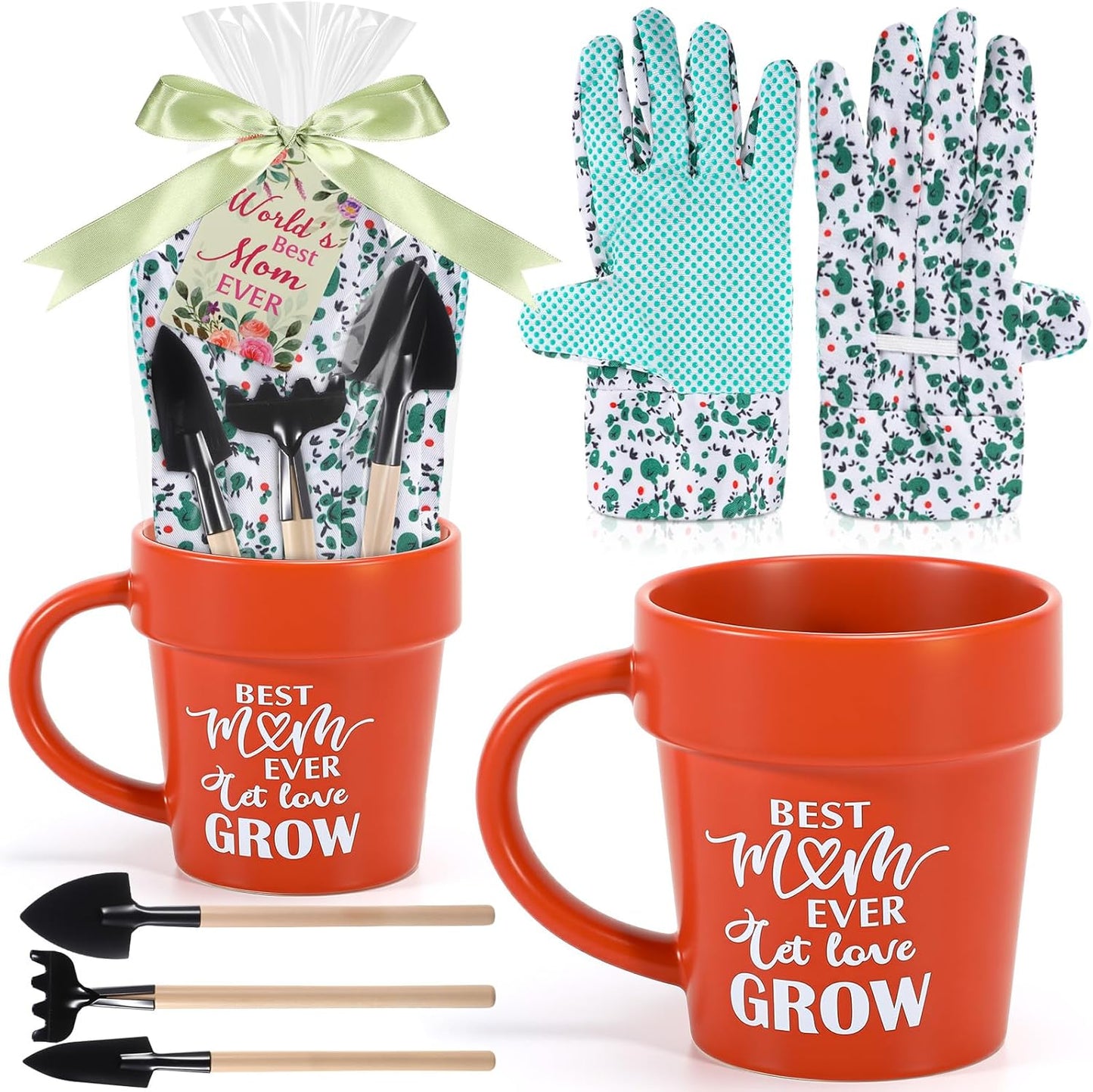 Baderke Gardening Gifts for Women Plant Coffee Mug Gardening Tools Kit with Hand Fork Trowel Gloves Birthday Gift Spring Stuffers White Elephant Gifts for Adults Mom Plant Lovers Women