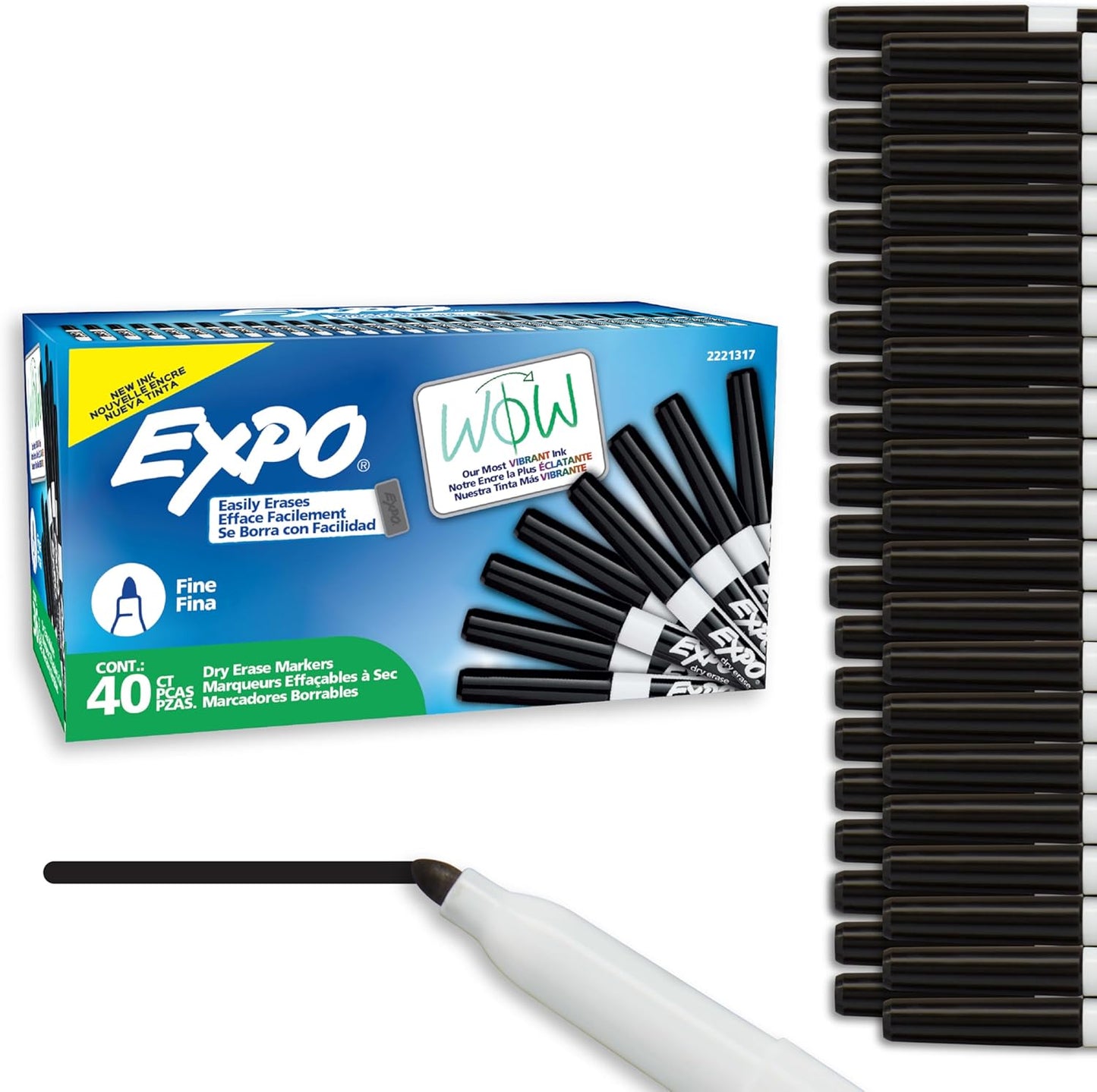 EXPO Dry Erase Markers, Low Odor Ink, Black, Fine Tip, 40 Count - Whit