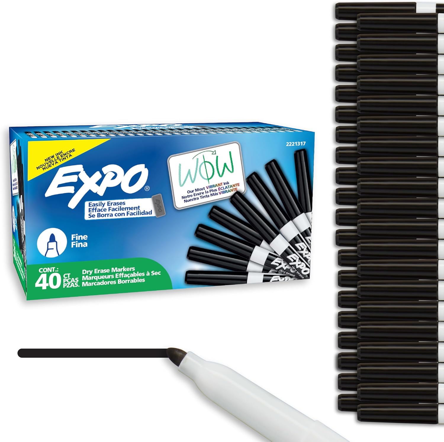 EXPO Dry Erase Markers, Low Odor Ink, Black, Fine Tip, 40 Count - Whit
