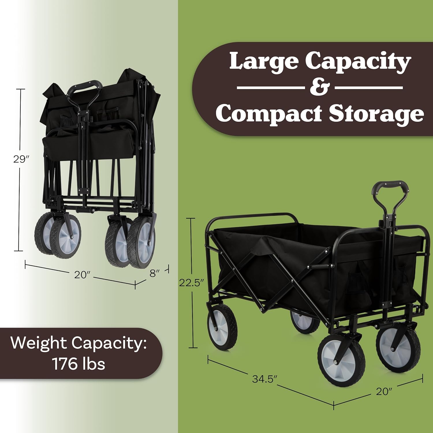 Collapsible Wagon - Grocery Cart on Wheels - Portable Beach Wagon, Fol