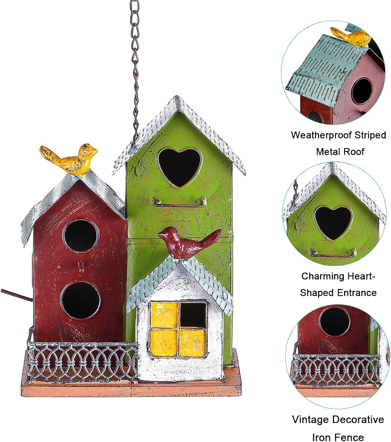 Jemeni Metal Bird House for Outside – Hanging Large Multi-Birdhouse for Outdoor & Indoor Garden Decor