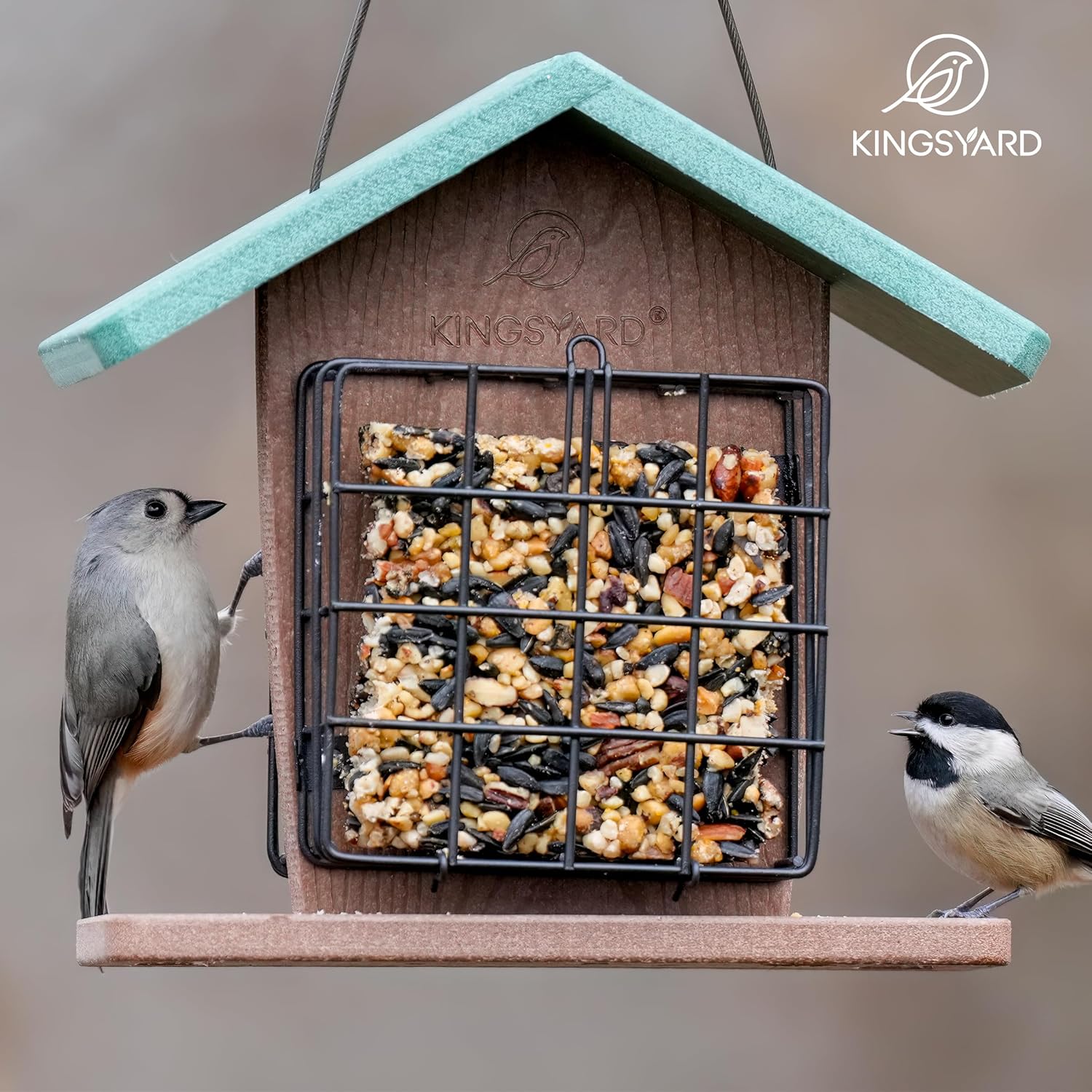 Kingsyard Recycled Plastic Double Suet Feeder with Rainproof Roof & Pe