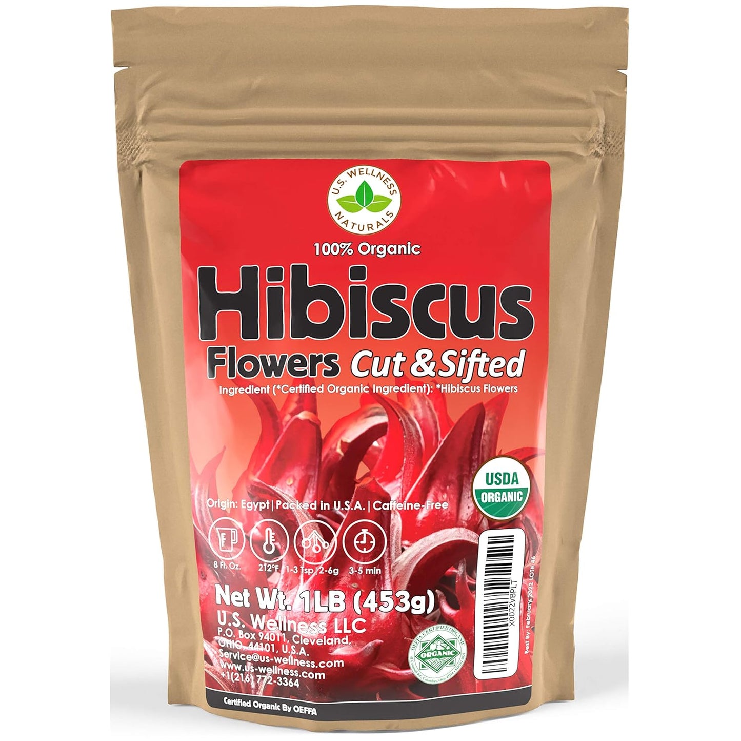 Hibiscus Tea 1LB (16Oz) 100% CERTIFIED Organic Hibiscus Flowers Herbal
