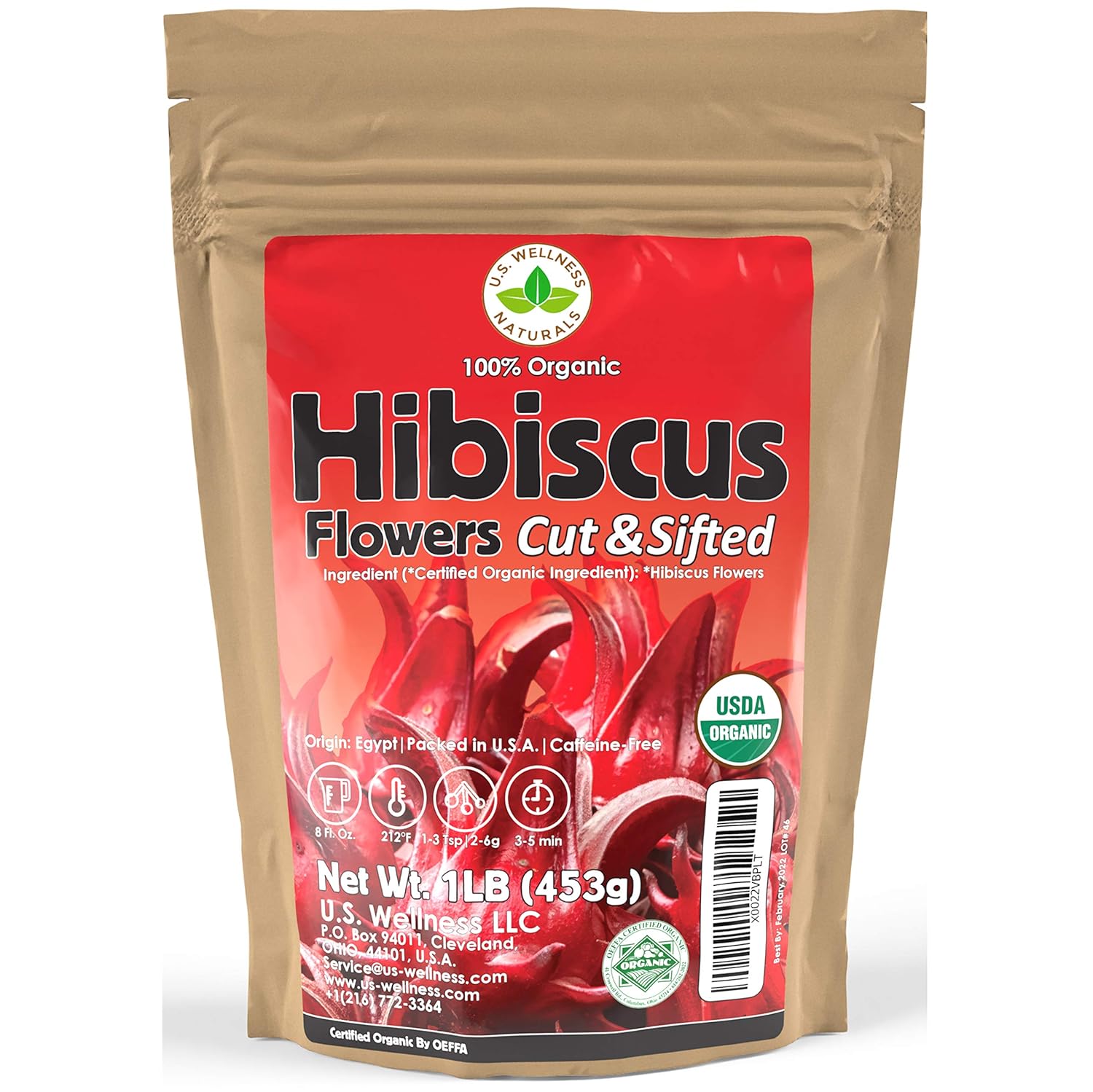 Hibiscus Tea 1LB (16Oz) 100% CERTIFIED Organic Hibiscus Flowers Herbal