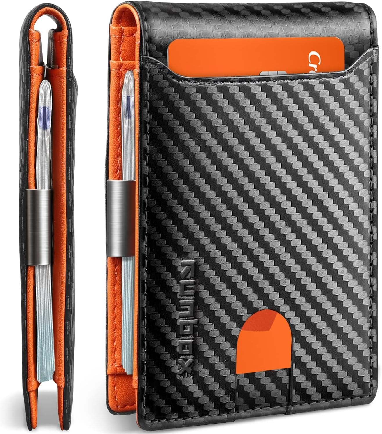 RUNBOX Slim Wallets for Men - Leather Money Clip Mens Wallet - RFID Bl