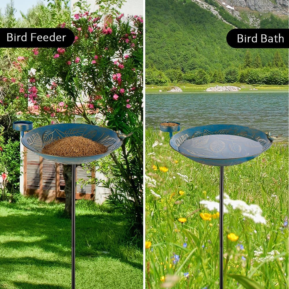 Stargarden Bird Bath, Garden Bird Baths Metal Birdfeeder, 46 Inches Height Leaves Pattern Outdoor Bird Bath with Stake, Hummingbird Bird Bath for Outside, Porch Decor