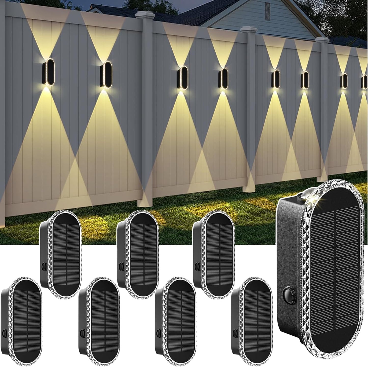 Solar Fence Lights Outdoor - 3000/4000/6000K 3 Modes, IP65 Waterproof 