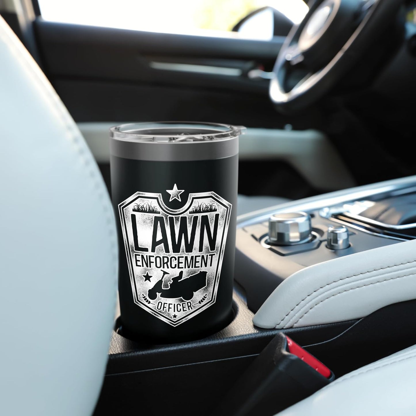 Lawn Mower Mowing Dad Father Landscaper Badge Lawn Stainless Steel Insulated Tumbler