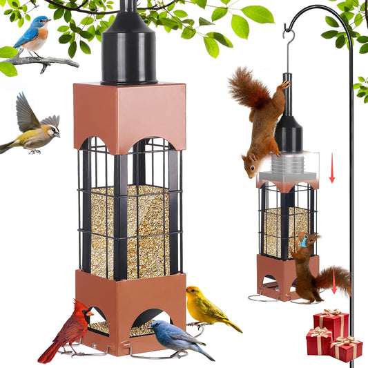 Squirrel Proof Bird Feeder,Heavy Duty Metal Wild Bird Feeders for Outd
