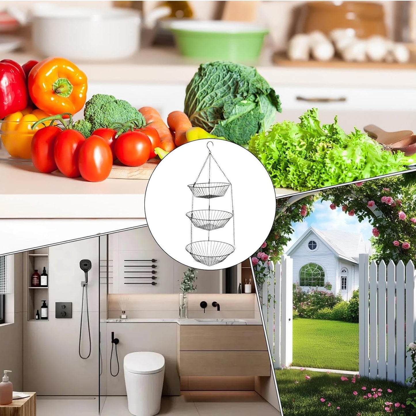3-Tier Iron Storage Basket - Kitchen and Pantry Organizer for Fruits, 
