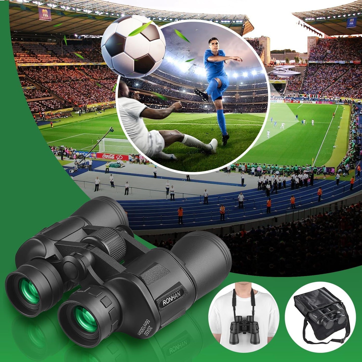 Binoculars for Adults High Powered, Military HD Professional/Daily Waterproof 20x50 Binoculars for Bird Watching Travel Hunting Football Games Stargazing with Carrying Case & Strap