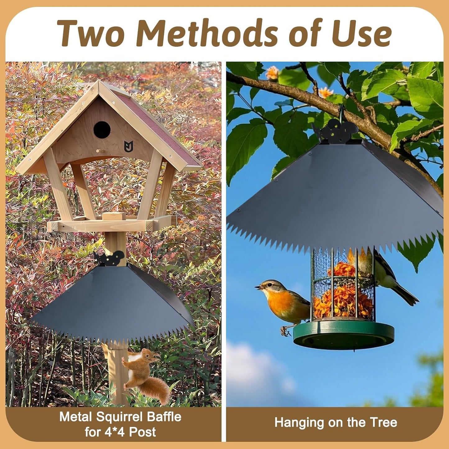 Upgrade Metal Squirrel Baffle for 4x4 Post - 17 inch Outdoors Squirrel Guards Proof with Spikes for Hanging Bird Feeders Baffle, Effectively Keep Squirrels and Raccoons Off Birdhouse