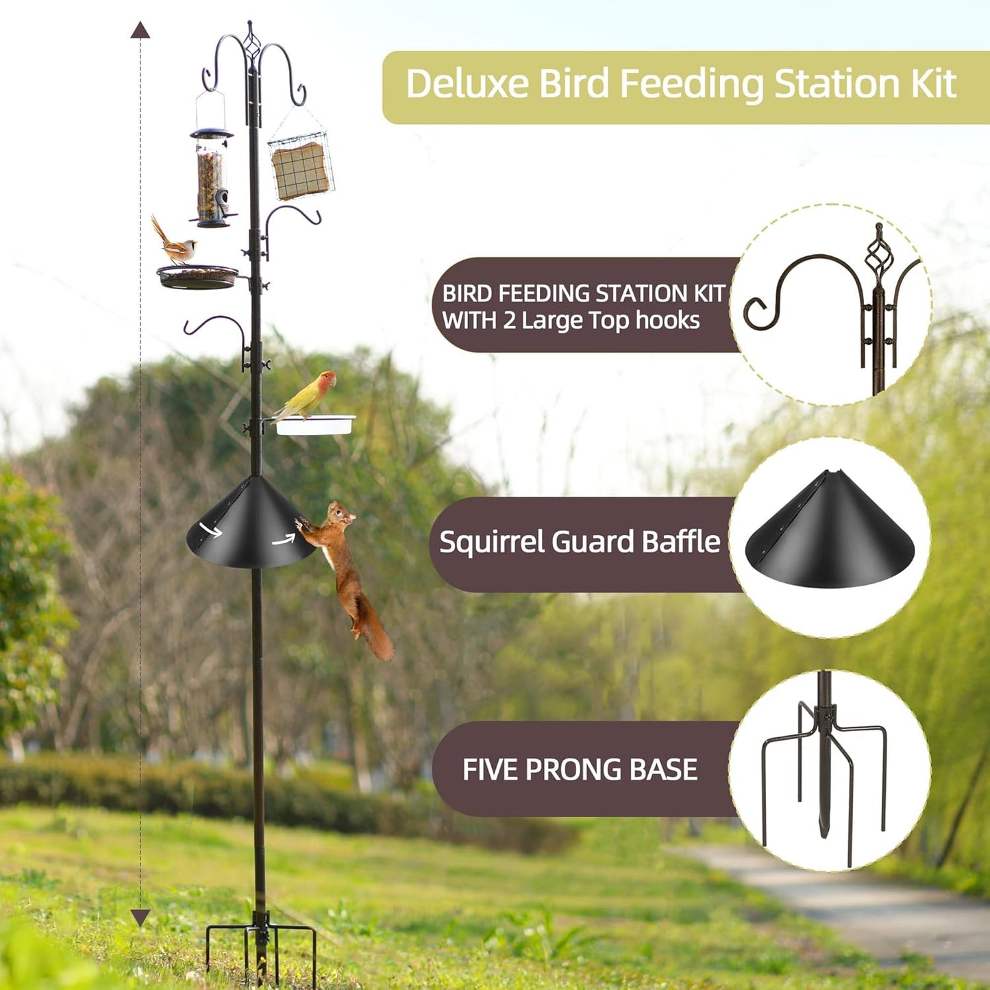 Bird Feeder Pole with Squirrel Baffle - Deluxe Feeder Station Kit Incl