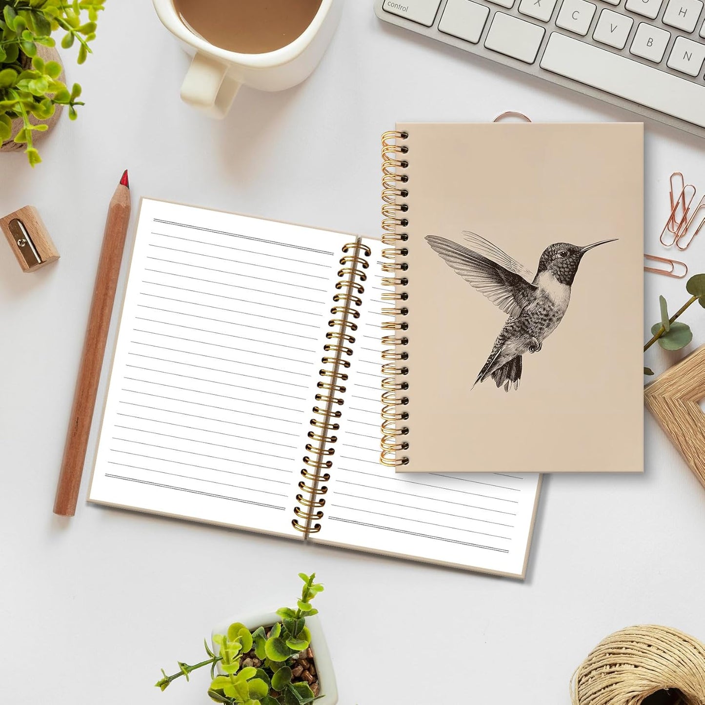 huester Vintage Hummingbird Bird Notebook Journal, Hummingbird Gifts Journal for Women, Bird Lovers Gifts Notebooks for Note Taking, Neutral Birds Hardcover Spiral Notebook, 5.5x8.3 Inch