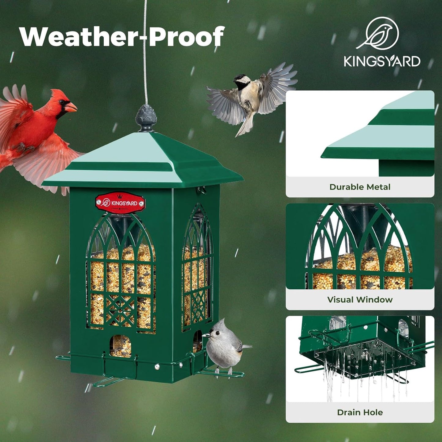 Kingsyard Squirrel Proof Bird Feeders for Outdoors with Weight-Activat
