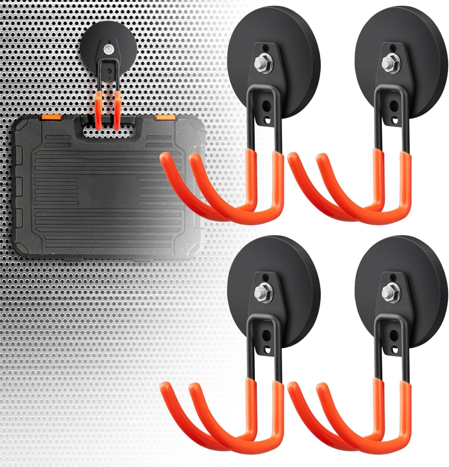4Pcs Large Strong Magnetic Hooks for Hanging Heavy Duty, 3.5in Neodymium Magnet Storage Utility Hooks, Steel Long Magnetic Holder/Hanger Hook Organizer for Hanging Garage/Garden/Power Tools