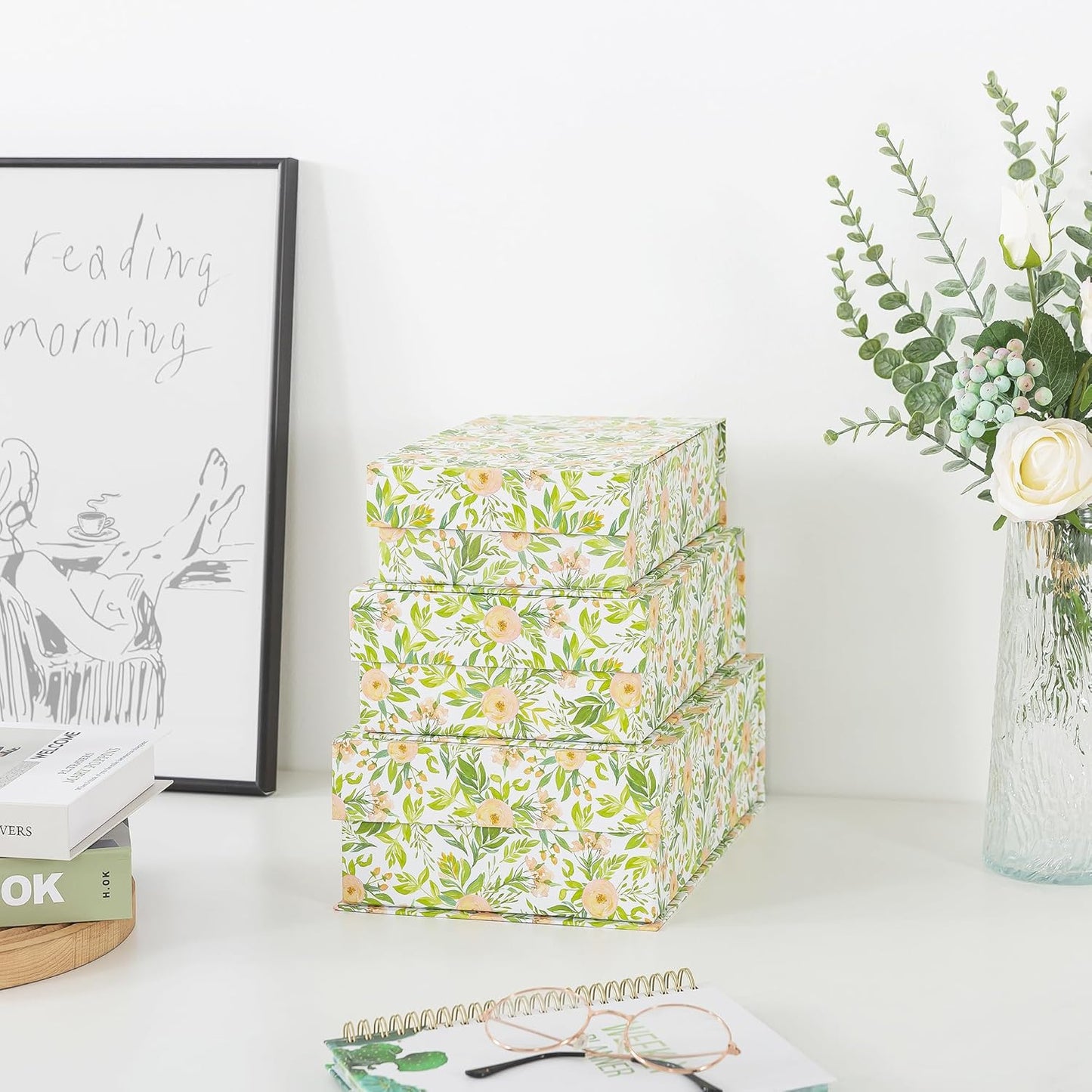 Soul & Lane Decorative Cardboard Storage Boxes, Set of 3 Floral Patter