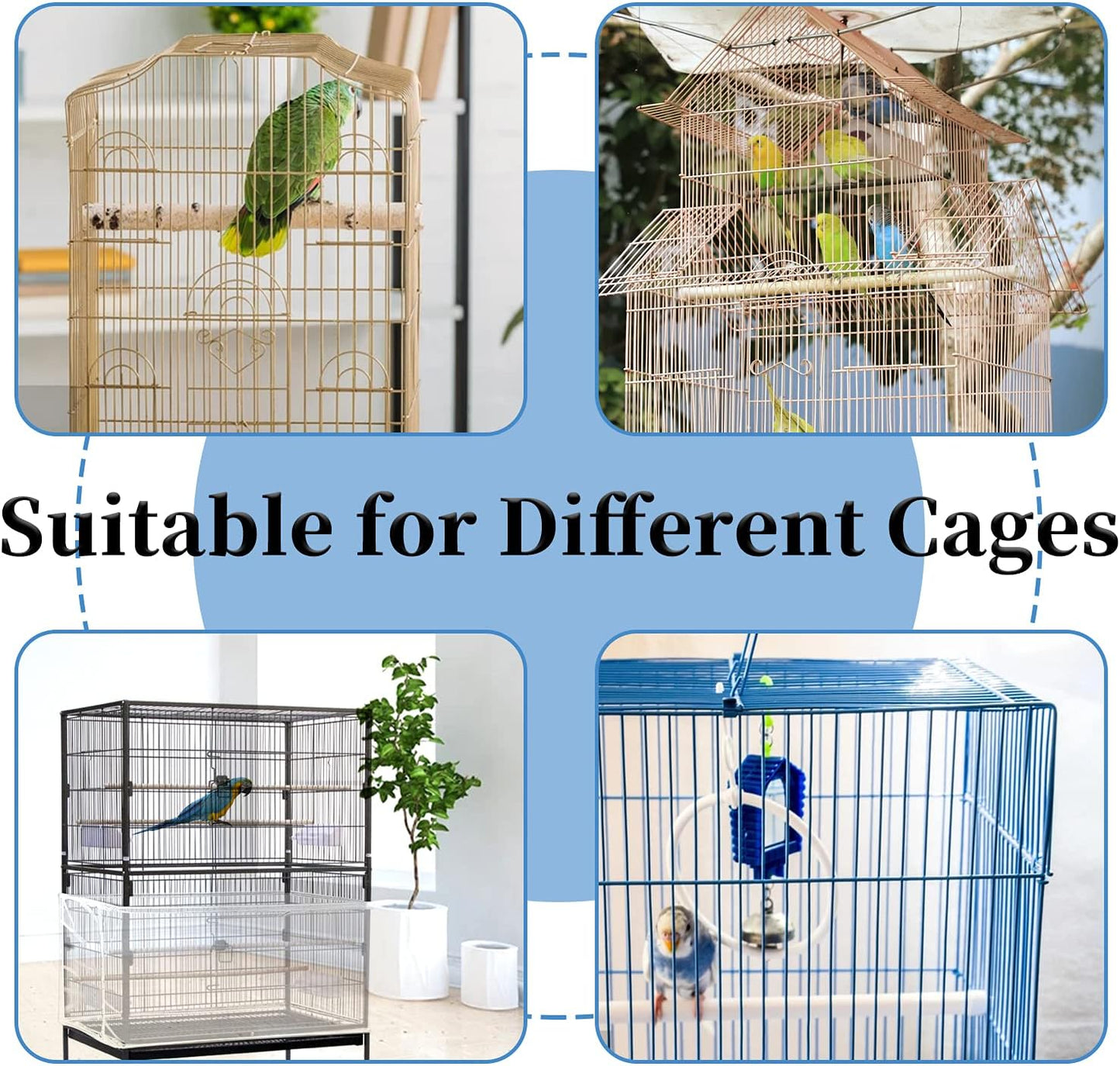 Daoeny Large Bird Cage Cover, Bird Cage Seed Catcher, Adjustable Soft Airy Nylon Mesh Net, Birdcage Cover Skirt Seed Guard for Parrot Parakeet Macaw African Round Square Cages (White)