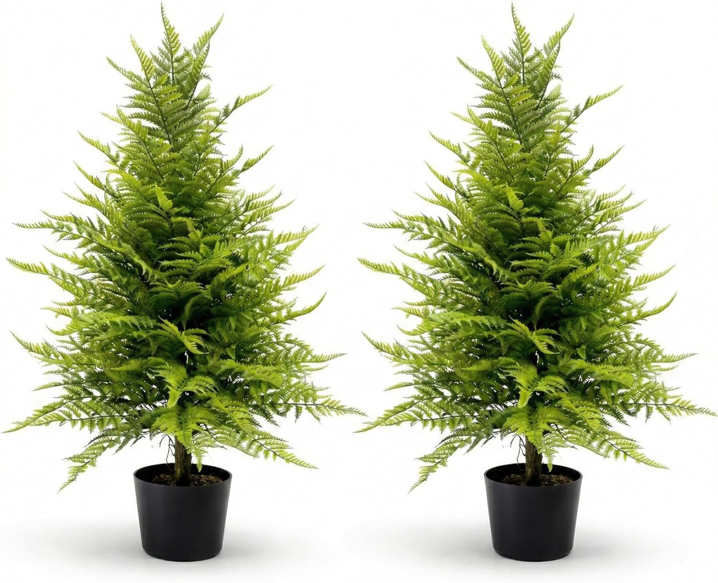 Artificial Plants Outdoor Fake Plants Faux Fern Tree 3FT Tall - Large Realistic UV Resistant Artificial Ferns with Cement Pot, 2 Pack Potted Greenery Decor for Front Porch Patio Indoor Home Office