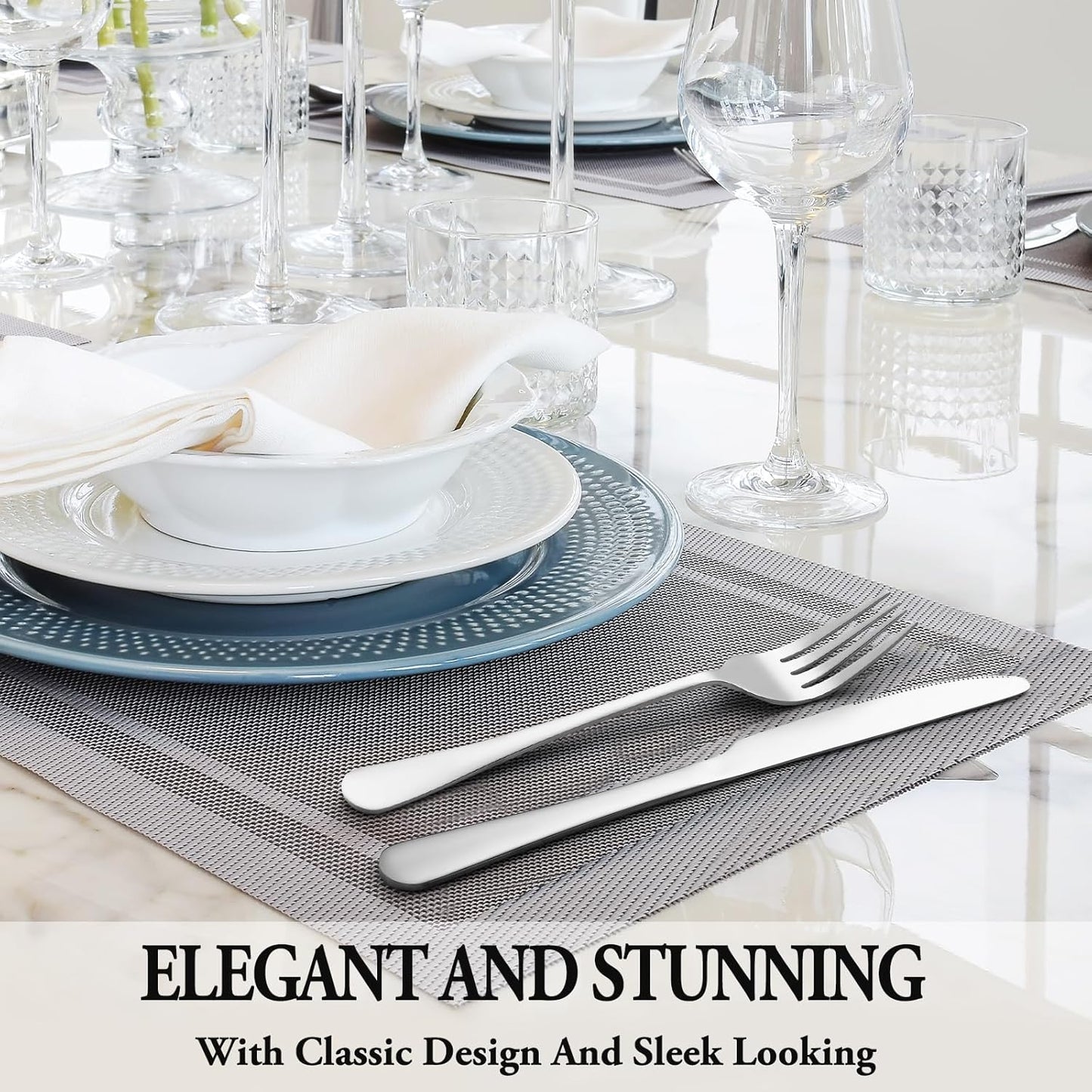 MUTNITT Silverware Set with Steak Knives Service for 4,Stainless Steel Flatware, Mirror Polished Cutlery Utensil Set for Home Kitchen Eating Tableware, Include Fork Knife Spoon, Dishwasher Safe