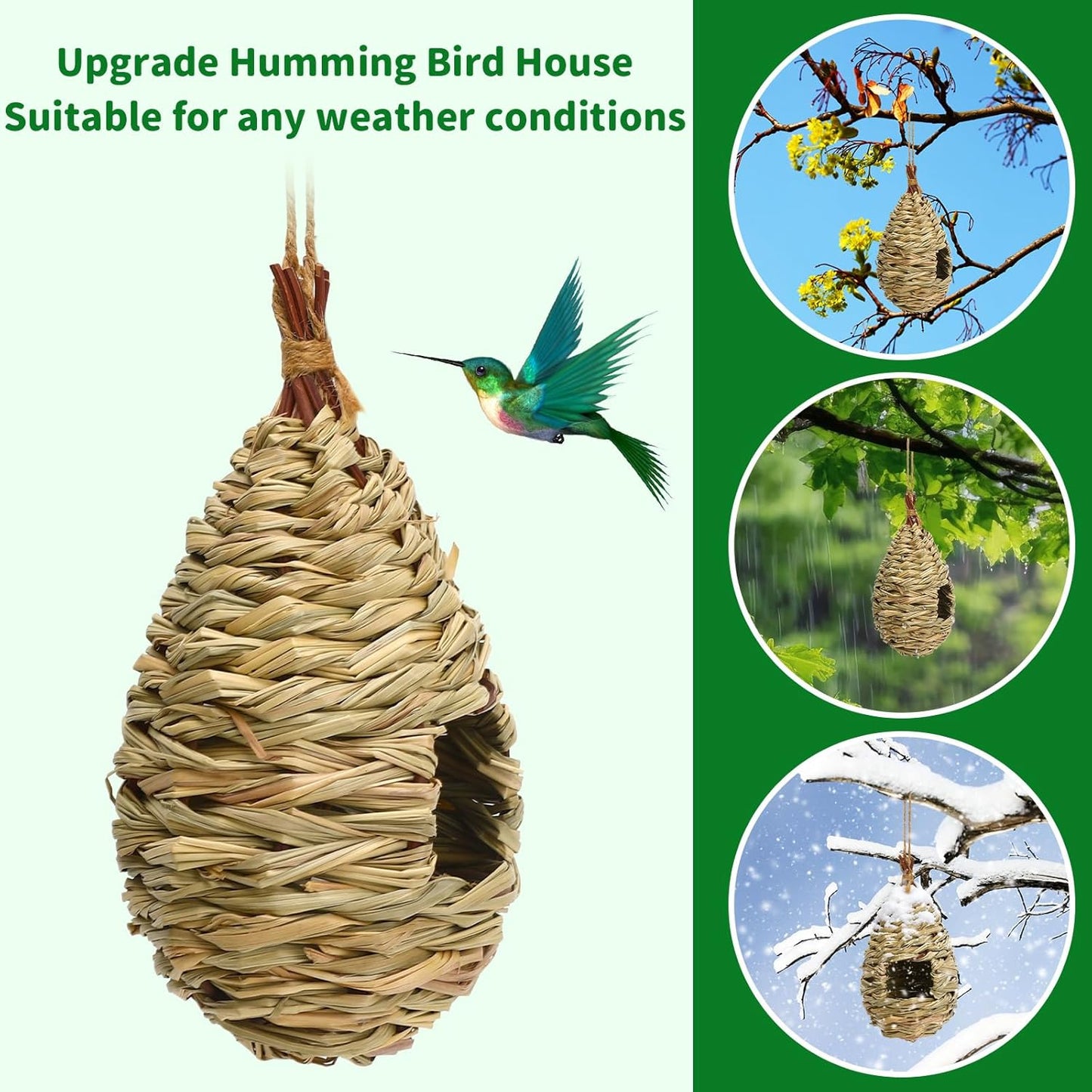 NOVWANG 4 Pieces Hummingbird Houses, Bird Nest with Hemp Rope Hand Wov