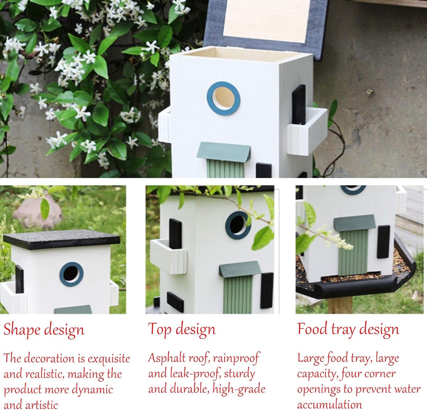Outdoor Yard Bird House Garden Decoration Bird Perch and Food Container Suitable for All Wild Birds (G)