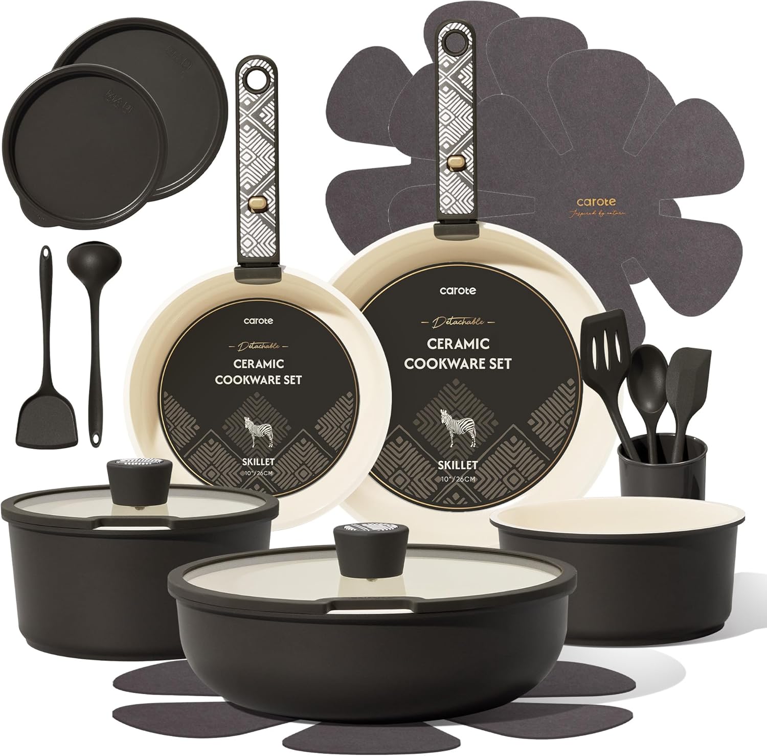 CAROTE 21-Piece Ceramic Cookware Set, Nonstick Pots and Pans Set with 