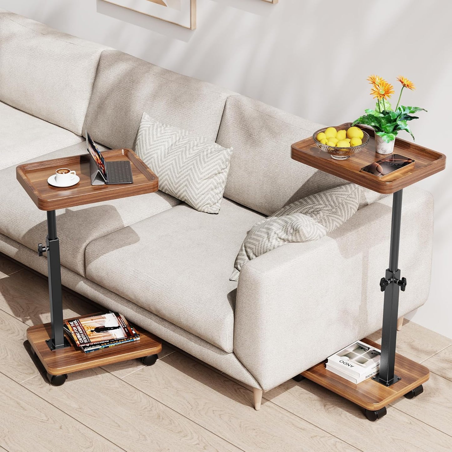 C Table End Table Adjustable Height, 360°Swivel TV Tray Table for Smal