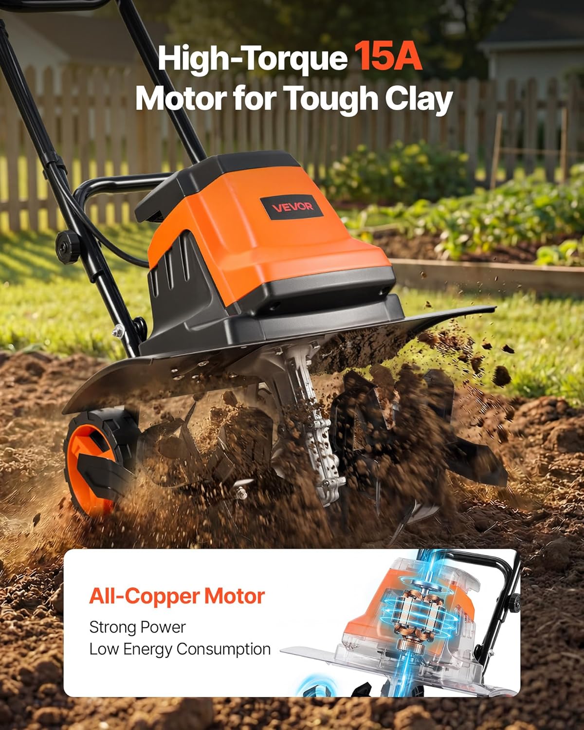 VEVOR Corded Electric Tiller, 18 Inch Tilling Width Garden Rototiller,