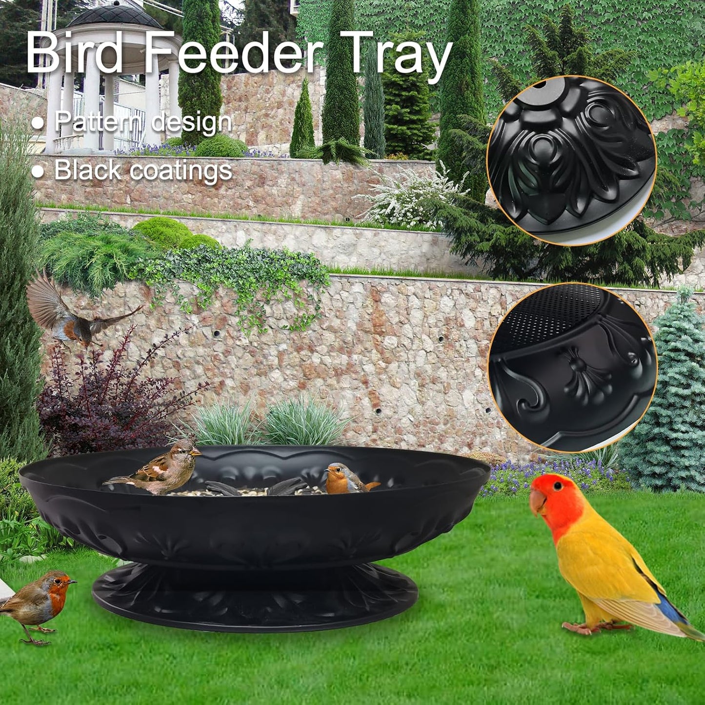 Ground Platform Bird Feeder Tray,11” Metal Large Standing Bird Feeder 