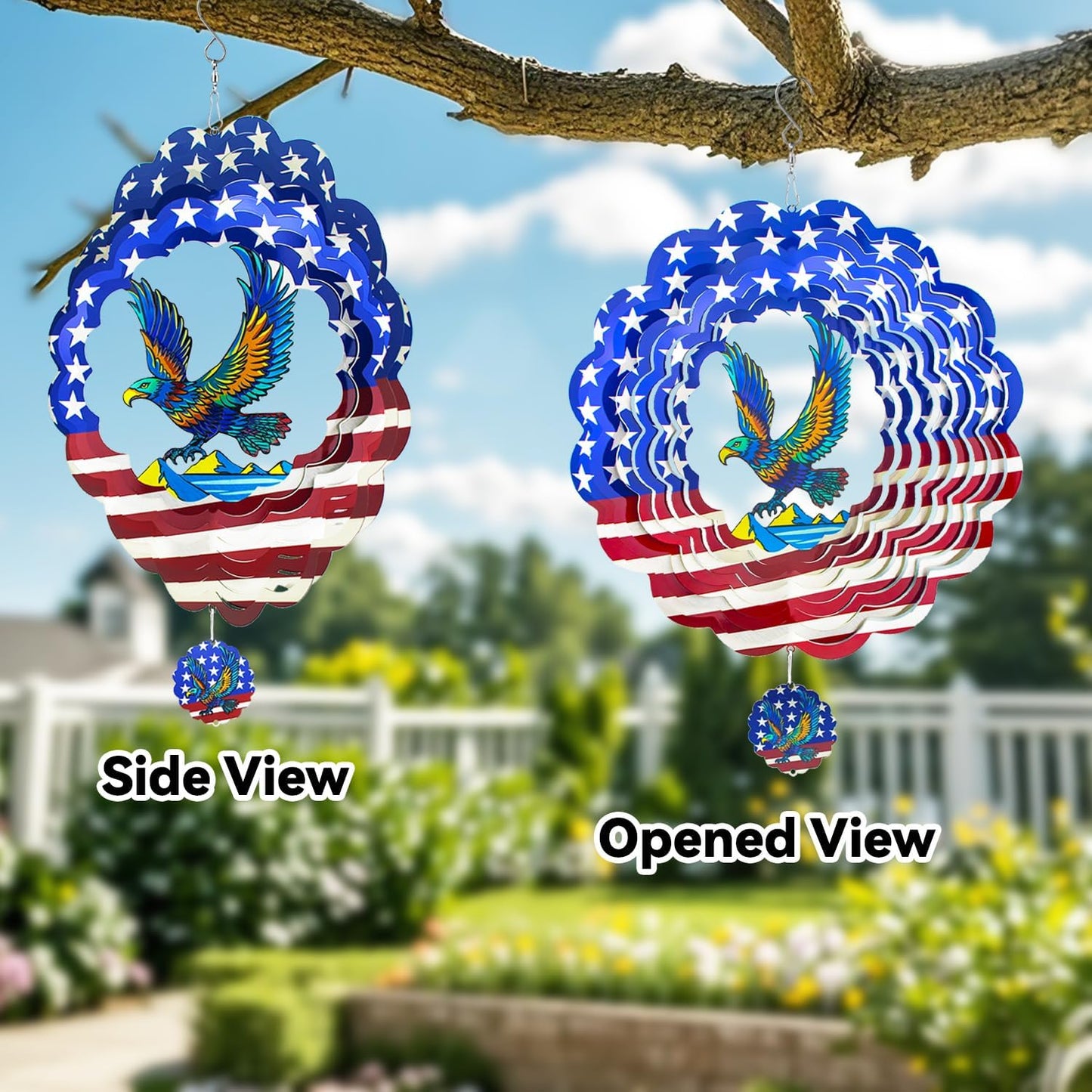 Charming American Eagle Wind Spinner-12 Inch Stainless Steel Decoration for Outside with Bright Colors, Safe Edges and Unique Design, Great Gifts for Mom/Ladies, Doubles as Scare Birds Away