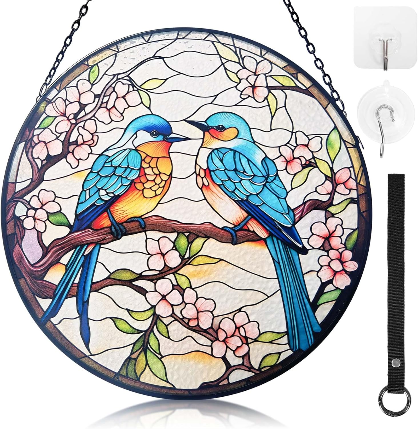 Eastern Bluebird Stained Glass Suncatcher for Windows, 7.9-Inch Bird D