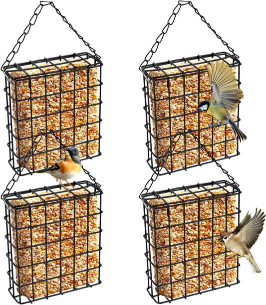 4 Pack Suet Bird Feeders for Outside, Hanging Wild Bird Feeder Cages, 