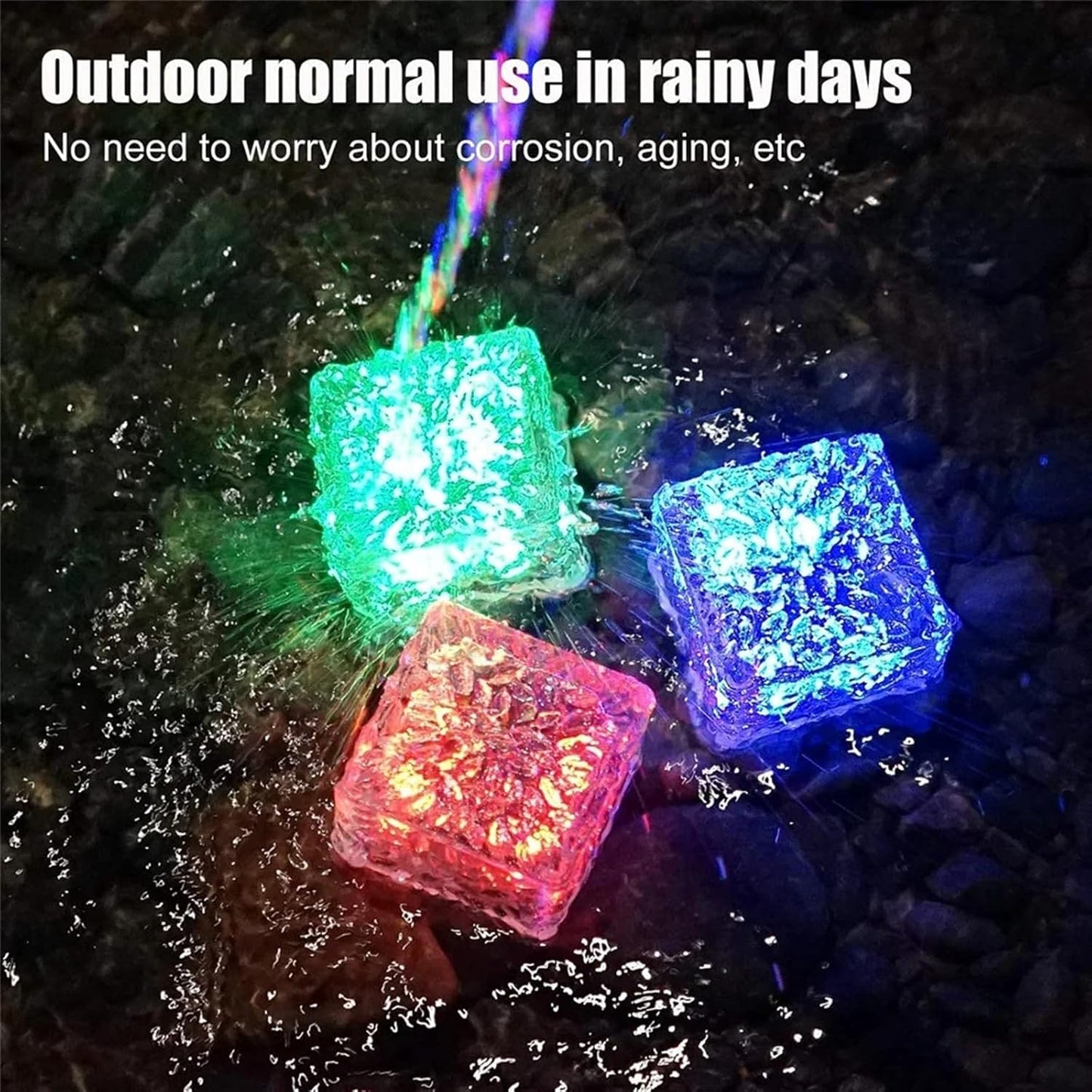 Solar Garden Lights Outdoor Paver Square Brick Ice Cube Sunlight Patio Walkway Pathway Step Solar Lamp Christmas Holiday Decor(1pc Green)