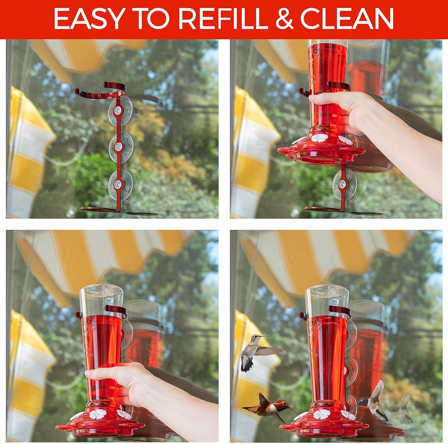 Large Leak Proof Window Hummingbird Feeders for Outdoors Hanging - Wasp and Bee Proof - Window Hummingbird Feeder for Outdoor - Window Mount