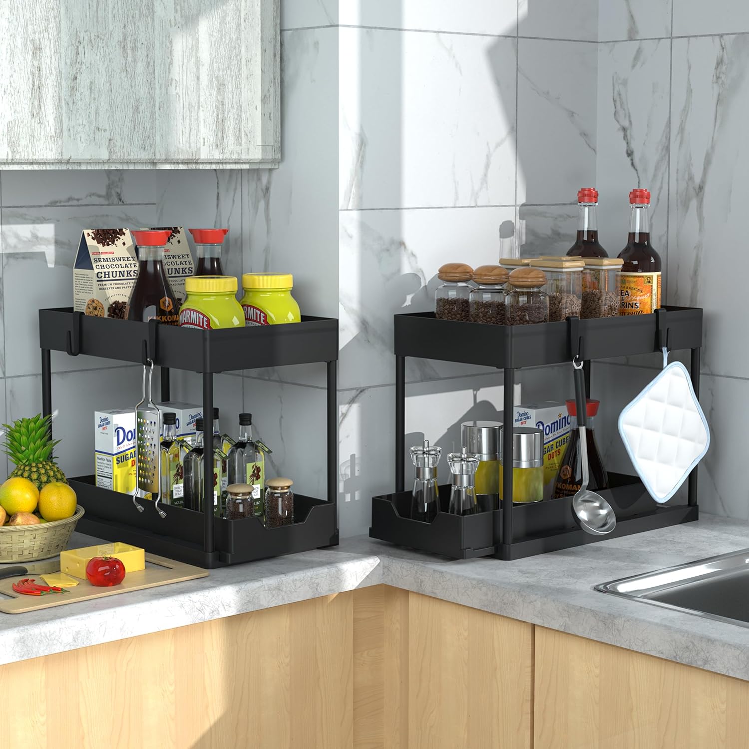 DEKAVA Under Sink Organizer 2 Pack, Bathroom Cabinet Organizer, 2 Tier