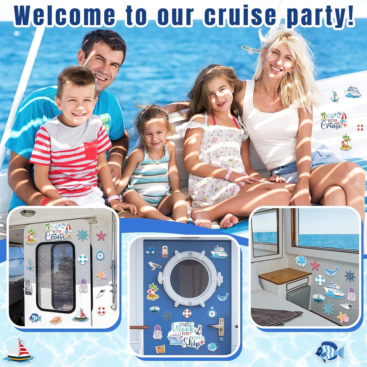 27PCS Cruise Door Decorations Magnetic, Large Nautical Ship Magnets Reusable Funny Carnival Cruise Cabin Magnets Stickers for Door Decorations Fridge Car Computer