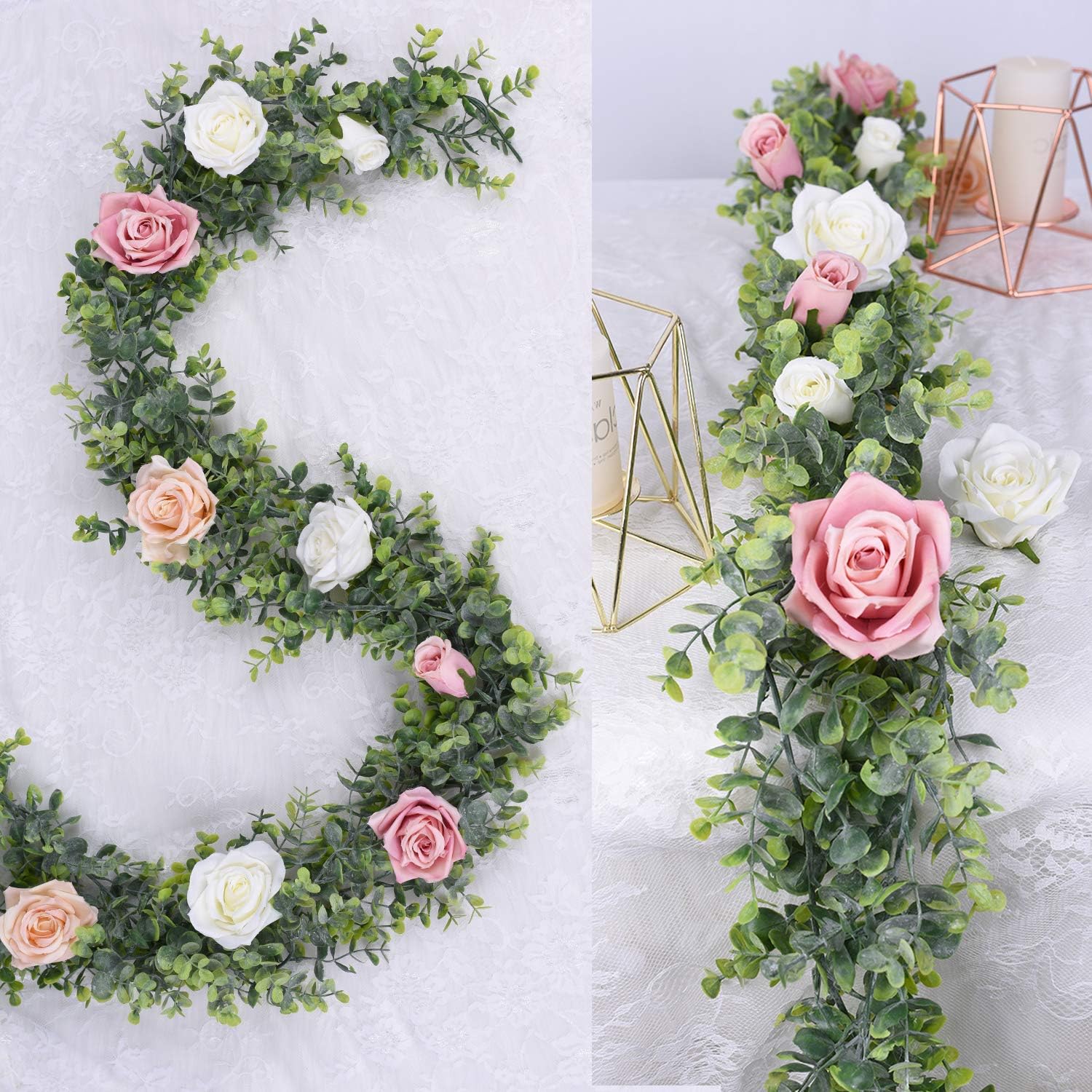 DearHouse Faux Eucalyptus Garland Plant, 2 Pack Artificial Vines Hangi