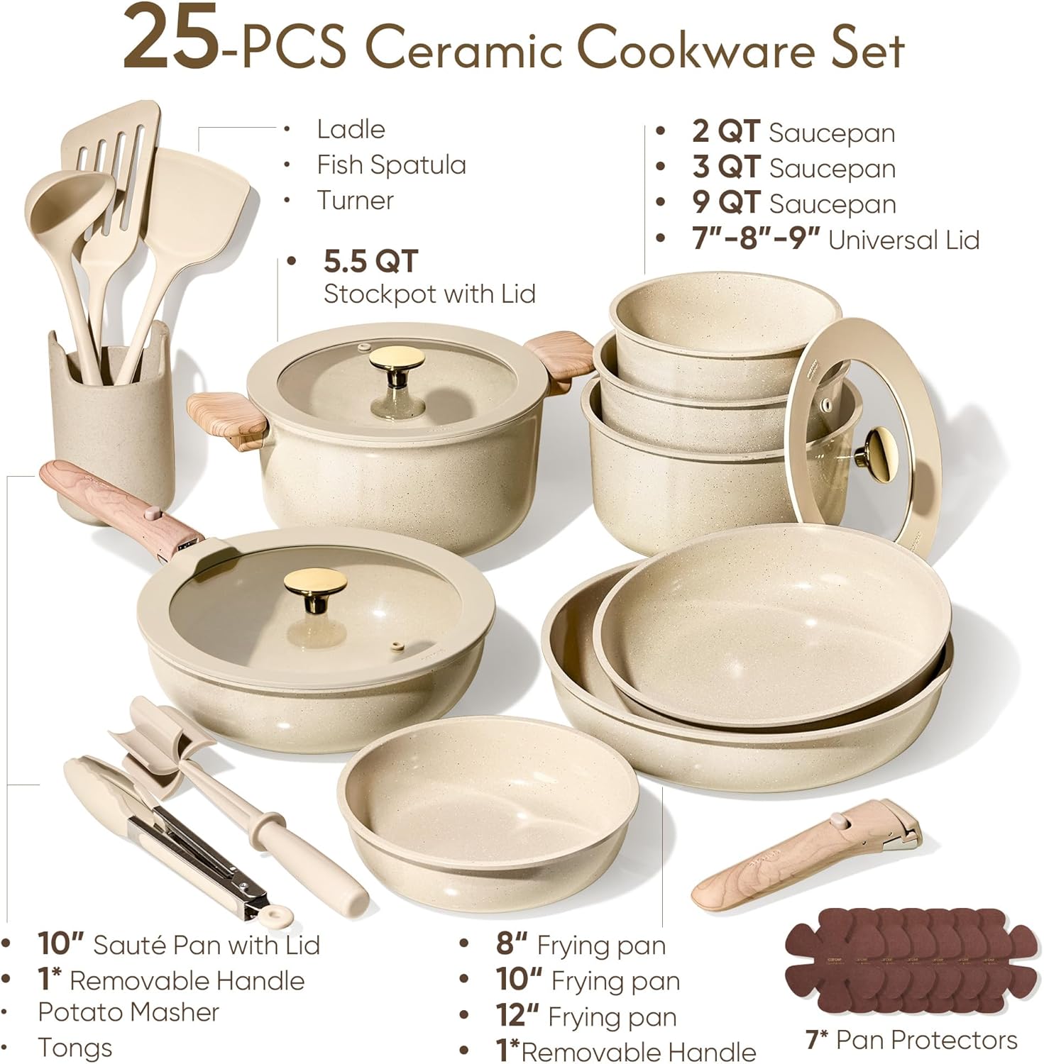 CAROTE 25PCS Ceramic Cookware Set, Pots and Pans set Non Stick, RV Kit
