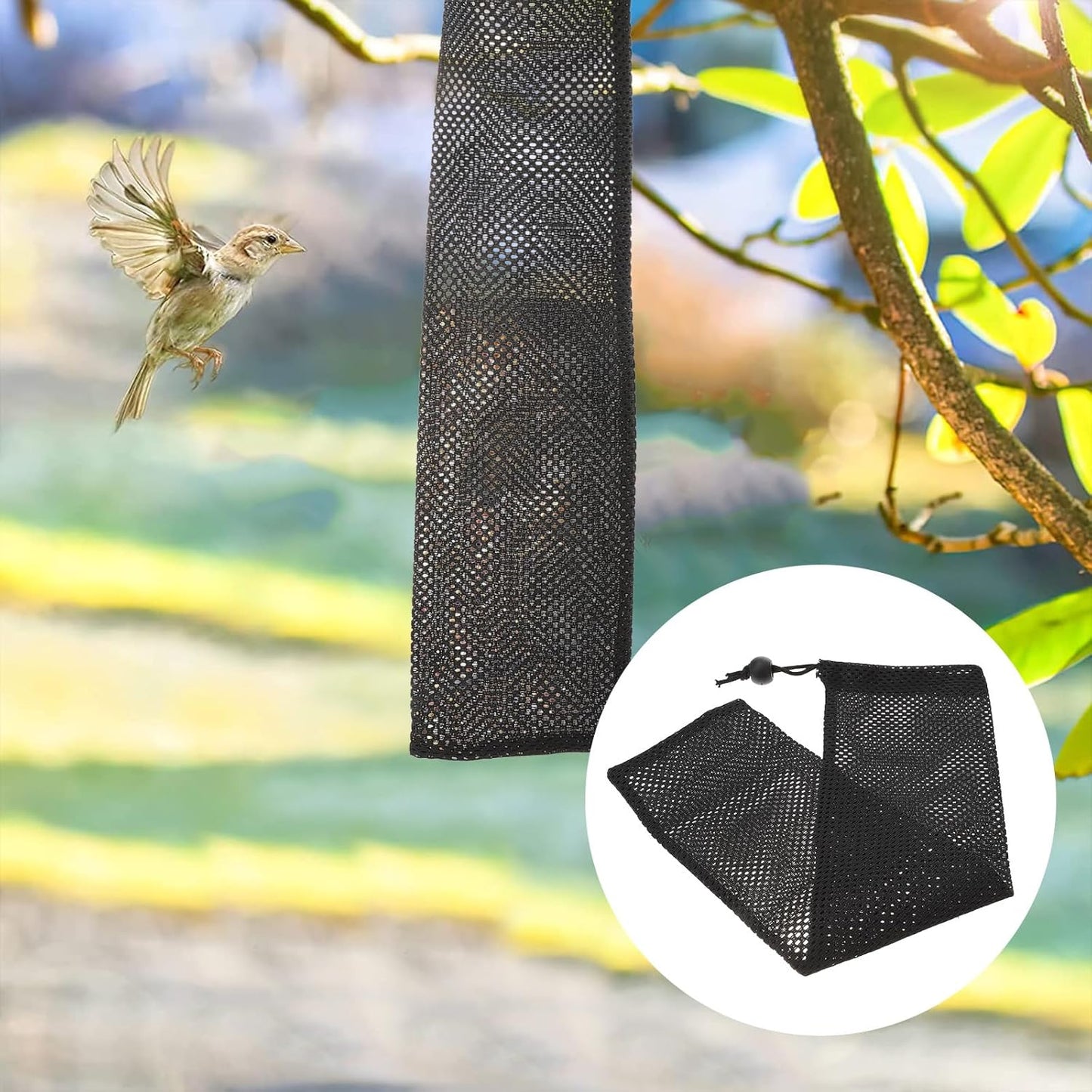 Mipcase 6Pcs Finch Feeder Socks : Polyester Hanging Mesh Bird Feeder Bag for Wild Birds Outdoor Backyard Seed & Suet Pouch, 15.72X3.89X0.04inch (Black)